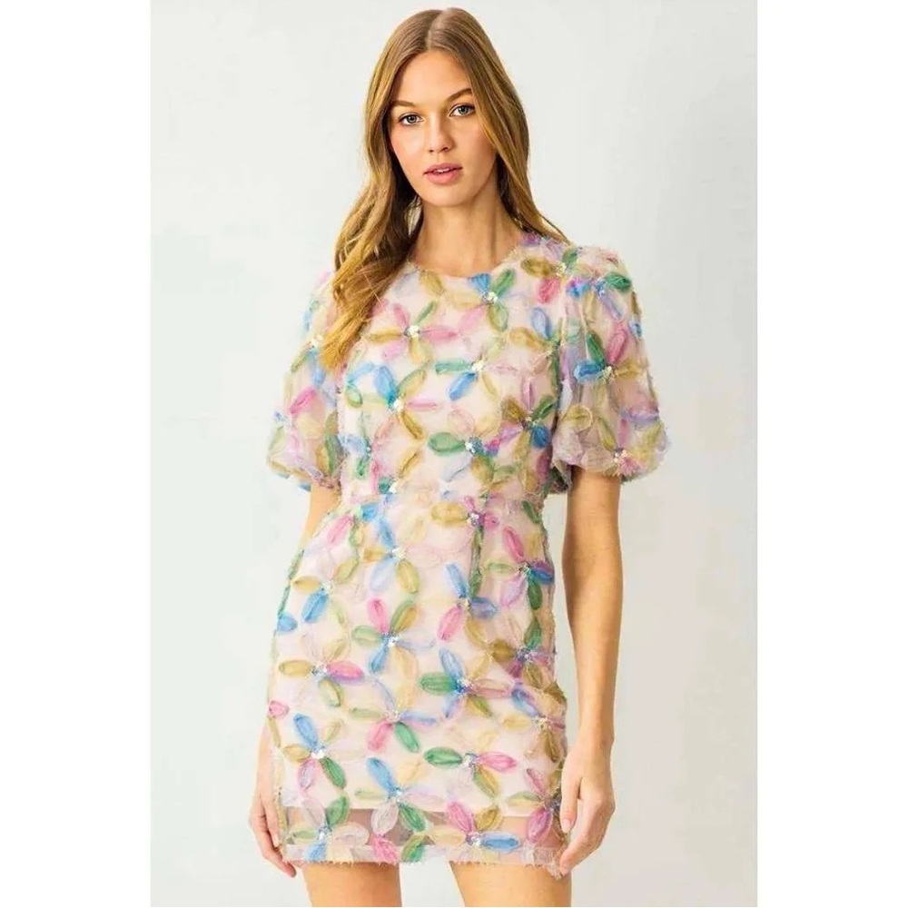 Entro Sunday Morning Floral Sequin Open Back Mini Dress